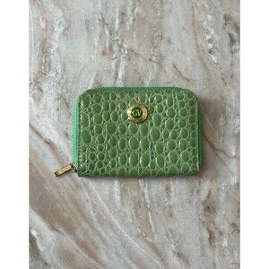 RARE VTG Gianni Versace Green Croc Embossed Leather Zip Around Wallet
